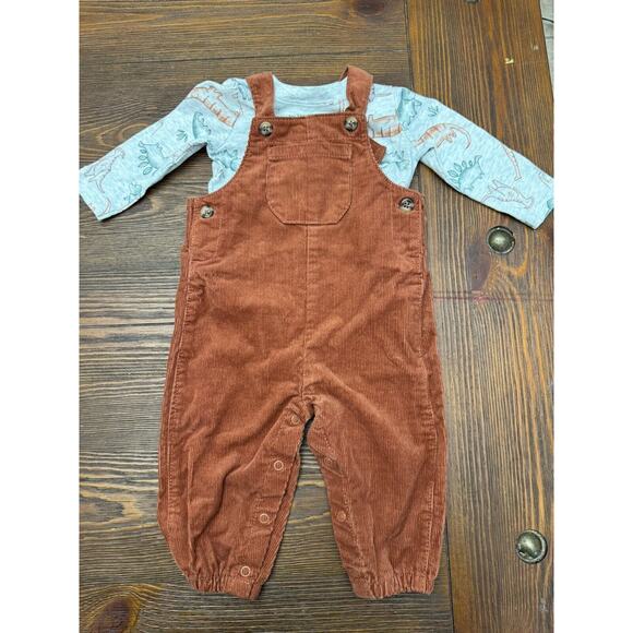 CARTER'S 6M Toddler Boys Brown Corduroy Overalls With Dinosaur Shirt‎ - Picture 1 of 4